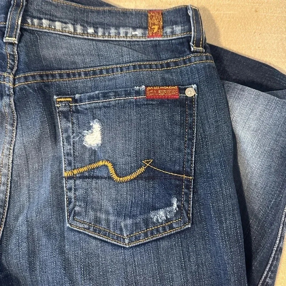 7 For All Mankind Josefina Skinny Boyfriend Jeans Size 26 Dark Wash Distressed - Picture 11 of 13